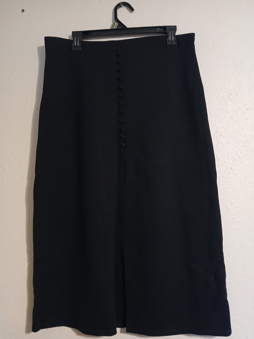 Messini Classic Black Midi Skirt with Covered Button Front